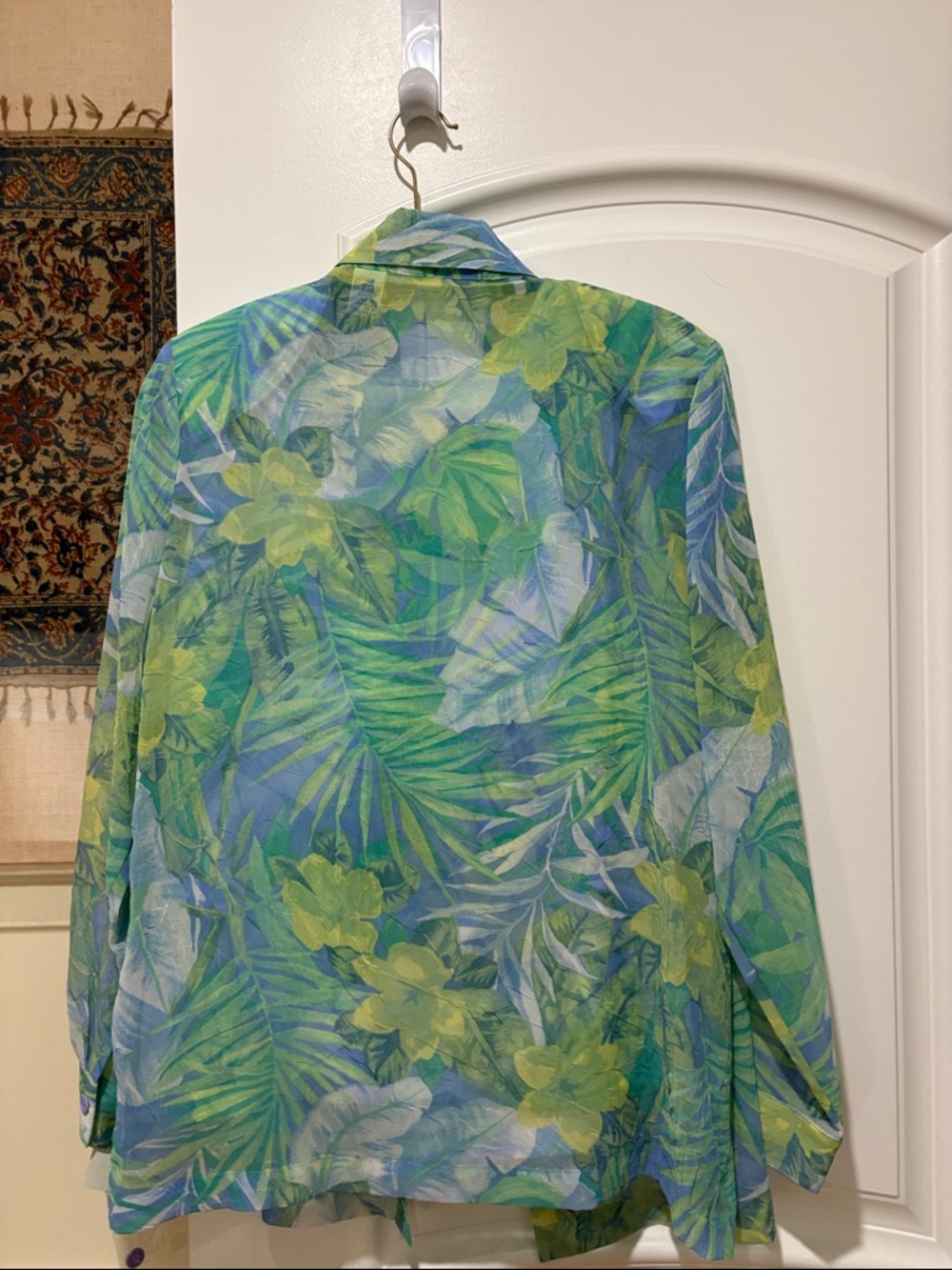Draper’s & Damon’s Tropical Leaf & Floral Sheer Blouse in Green, Blue & Yellow M - Picture 12 of 15